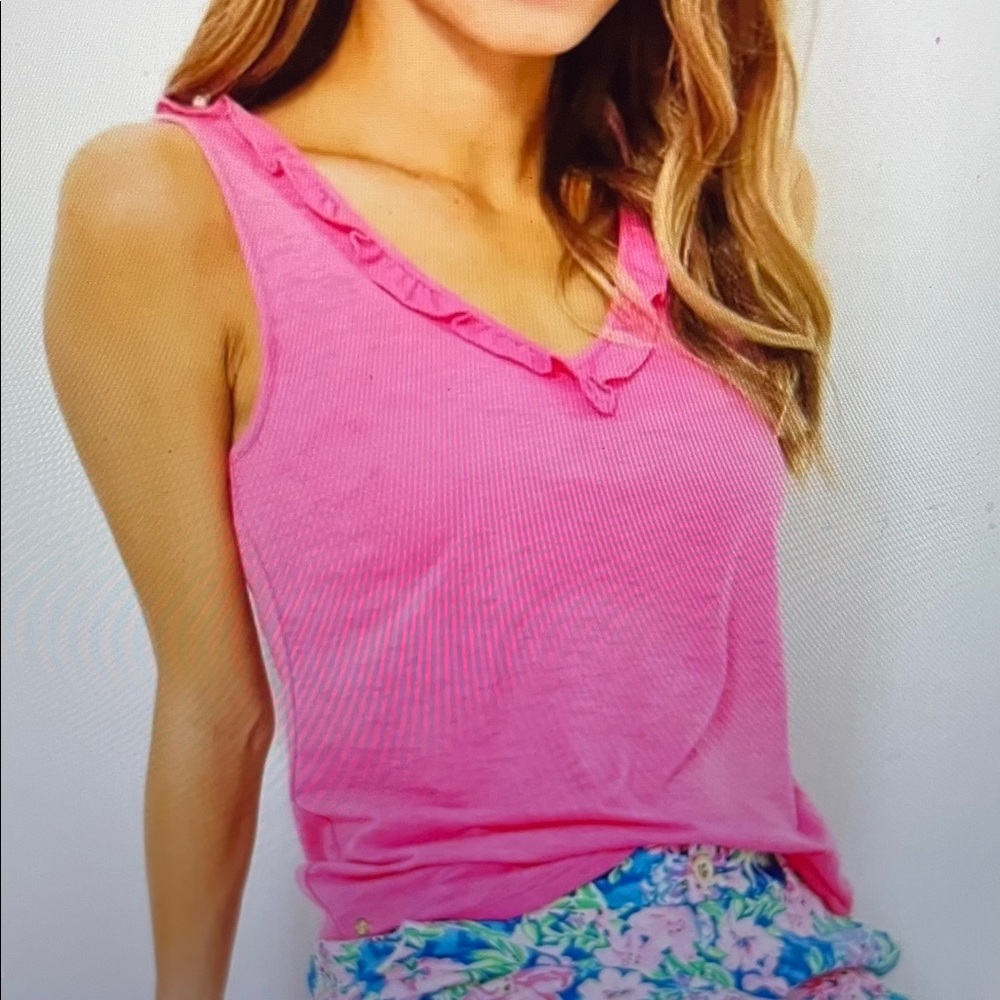 NWT Lilly Pulitzer Gigi Ruffle Tank Top Roxie Pink